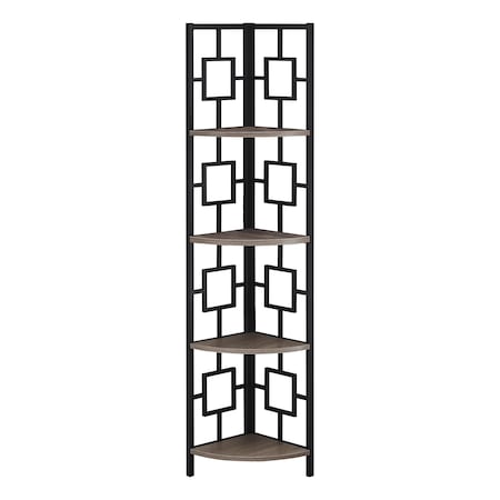 Monarch Specialties Bookshelf, Bookcase, Etagere, Corner, 4 Tier, 62"H, Office, Bedroom, Metal, Laminate, Brown, Black I 3611